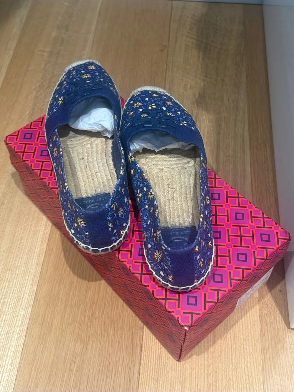Tory Burch Blue Floral Embroidered Espadrilles